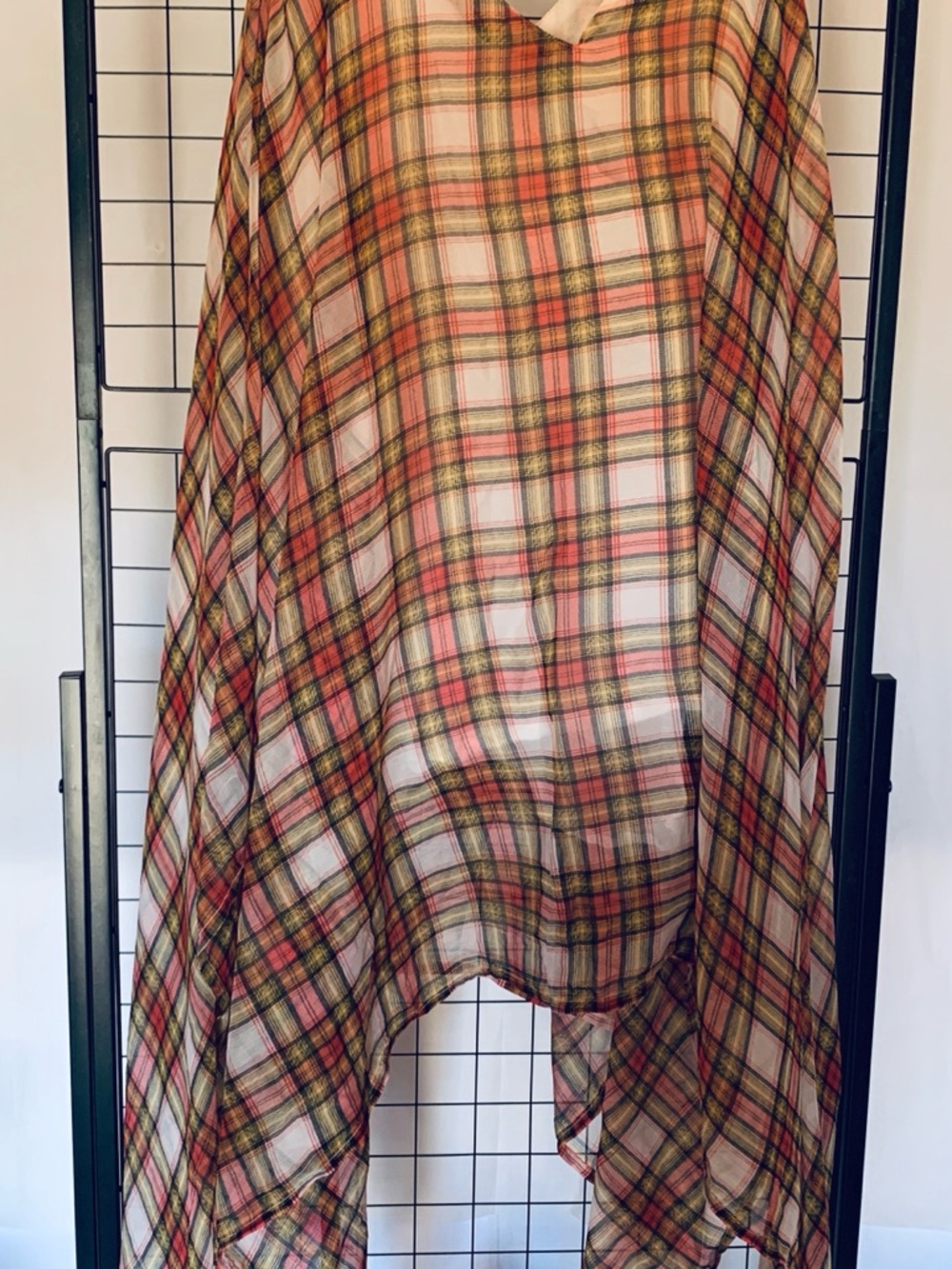 Plaid High-Low Midi Skirt in Red and Green
